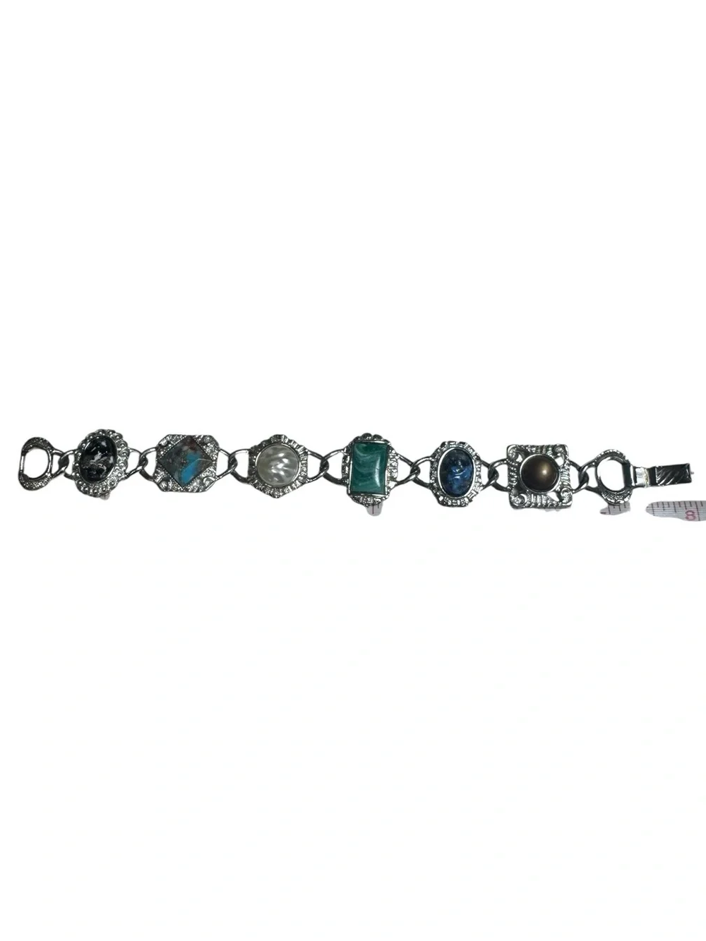 Sarah Coventry Silver Tone Faux Gemstone Panel Bracelet - Picture 8 of 10